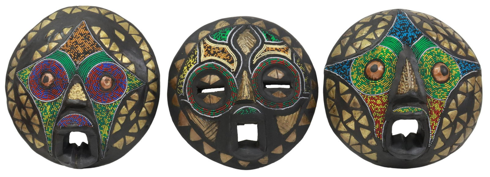 3) WEST AFRICAN GHANA ASHANTI PEOPLES BEADED MASKS (1 of 2)