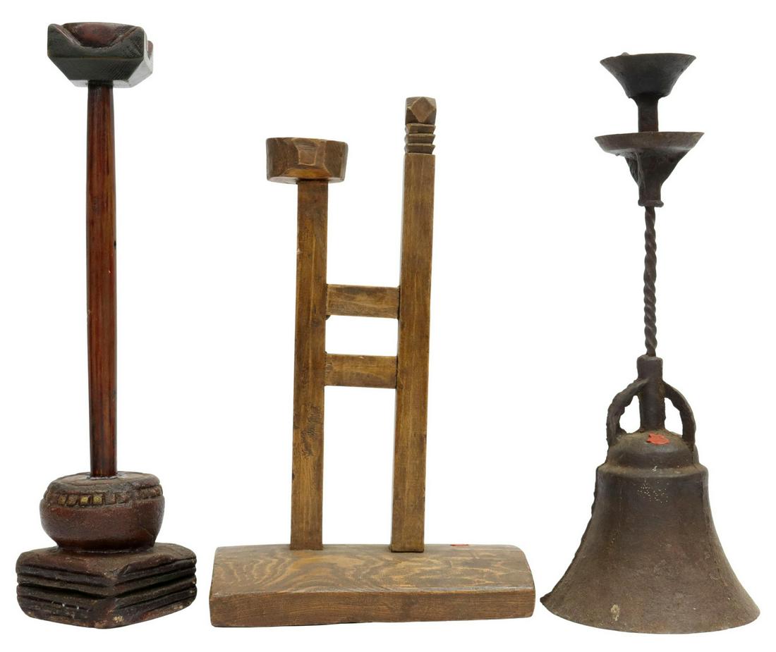 (3) CHINESE WOOD & METAL CANDLESTICK HOLDERS (1 of 4)