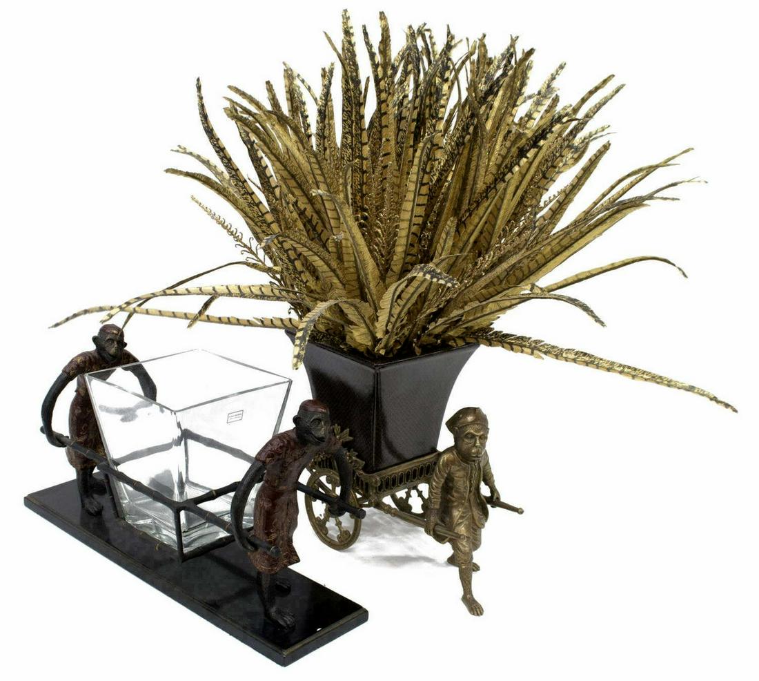 (2) BRASS, GLASS & CERAMIC MONKEY-FORM PLANTERS (1 of 3)