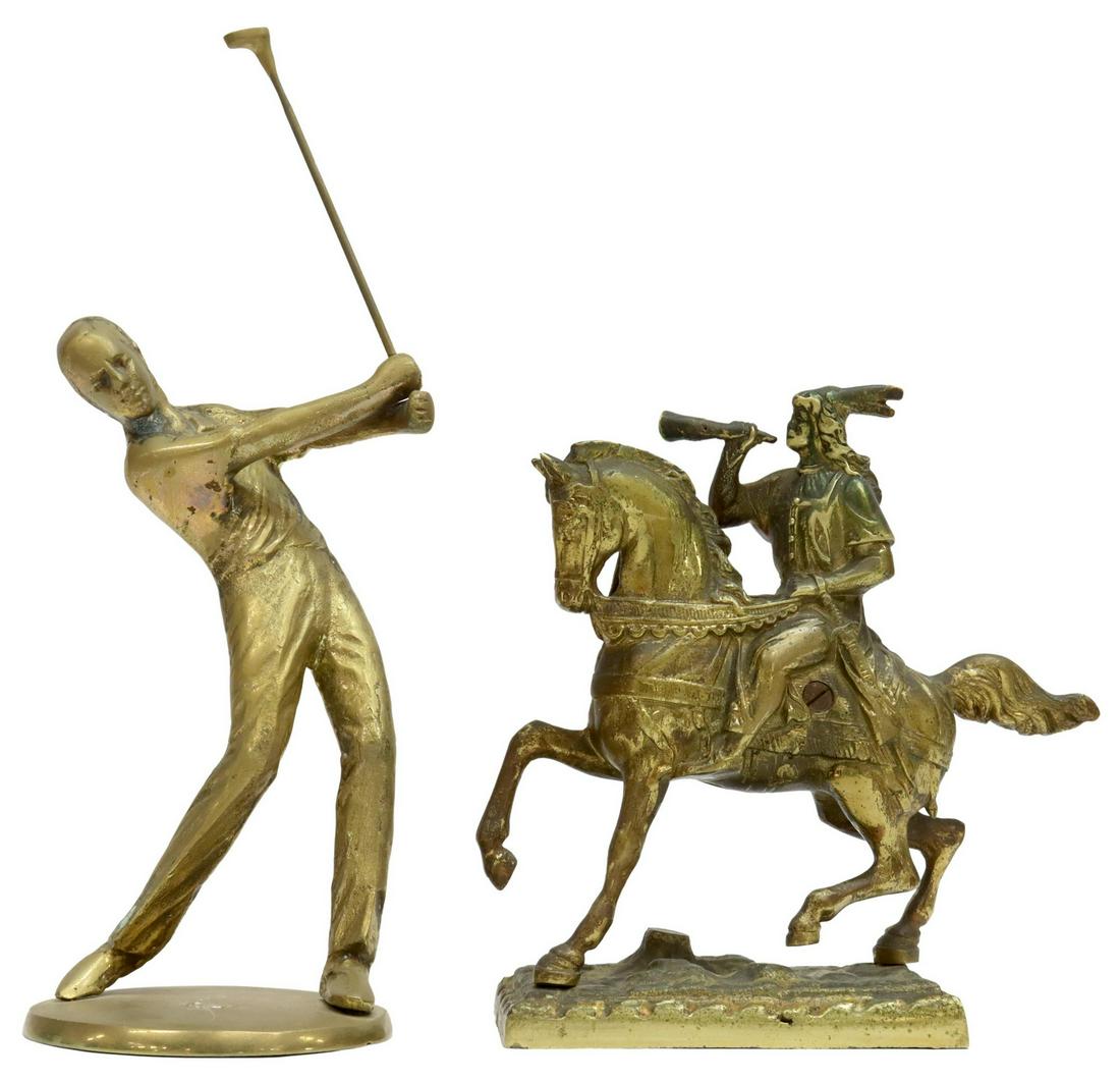 (2) BRASS FIGURAL GROUP: KNIGHT & GOLF PLAYER (1 of 6)