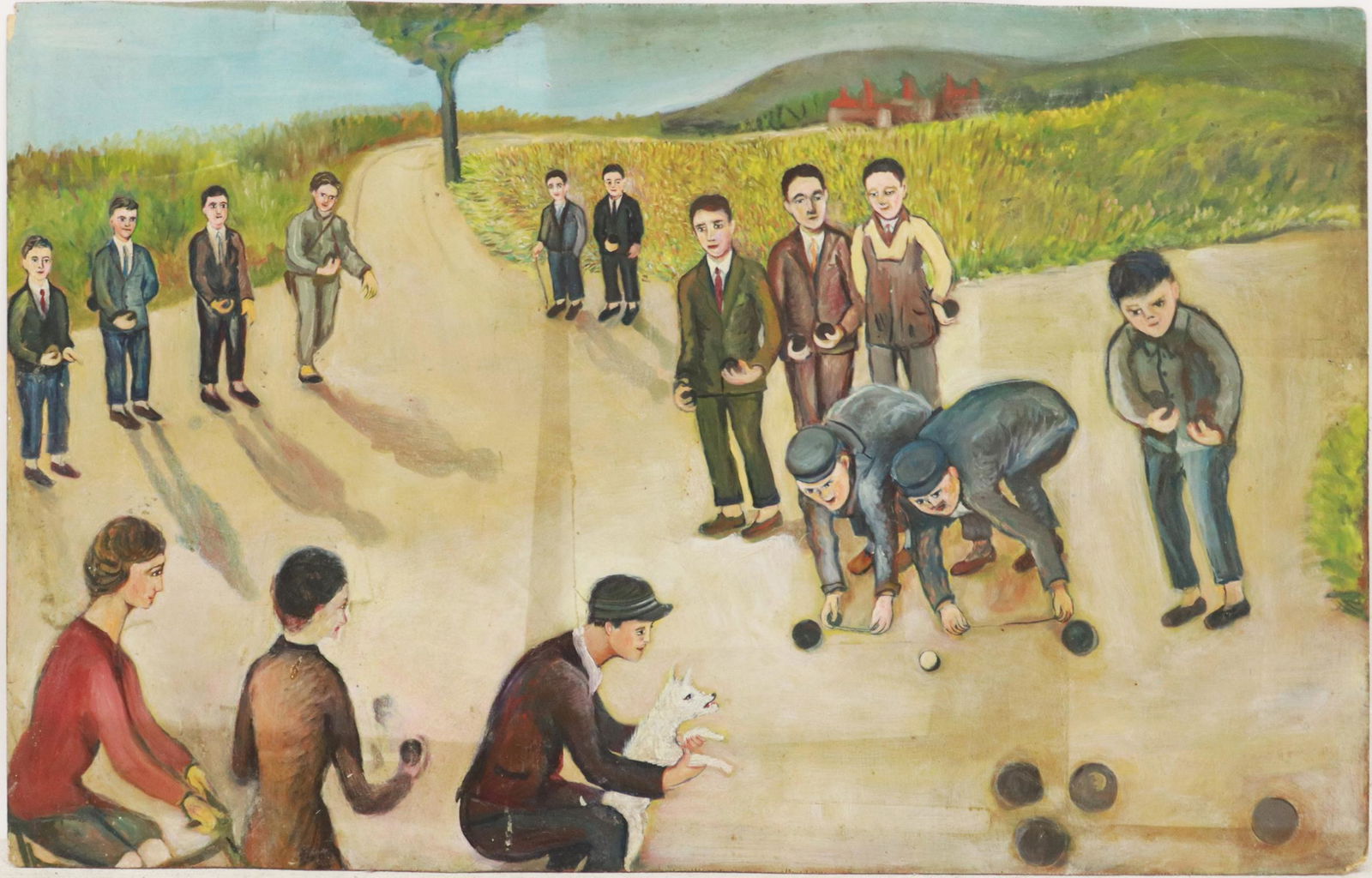 ITALIAN SCHOOL OIL ON PANEL PAINTING BOCCE GAME (1 of 2)