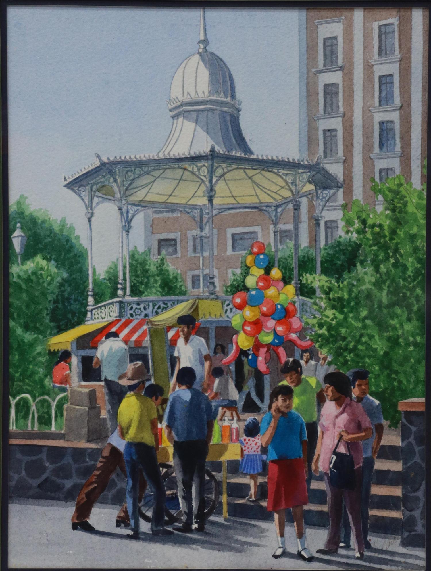 FRAMED WATERCOLOR PAINTING BALLOONS IN THE PARK (1 of 5)