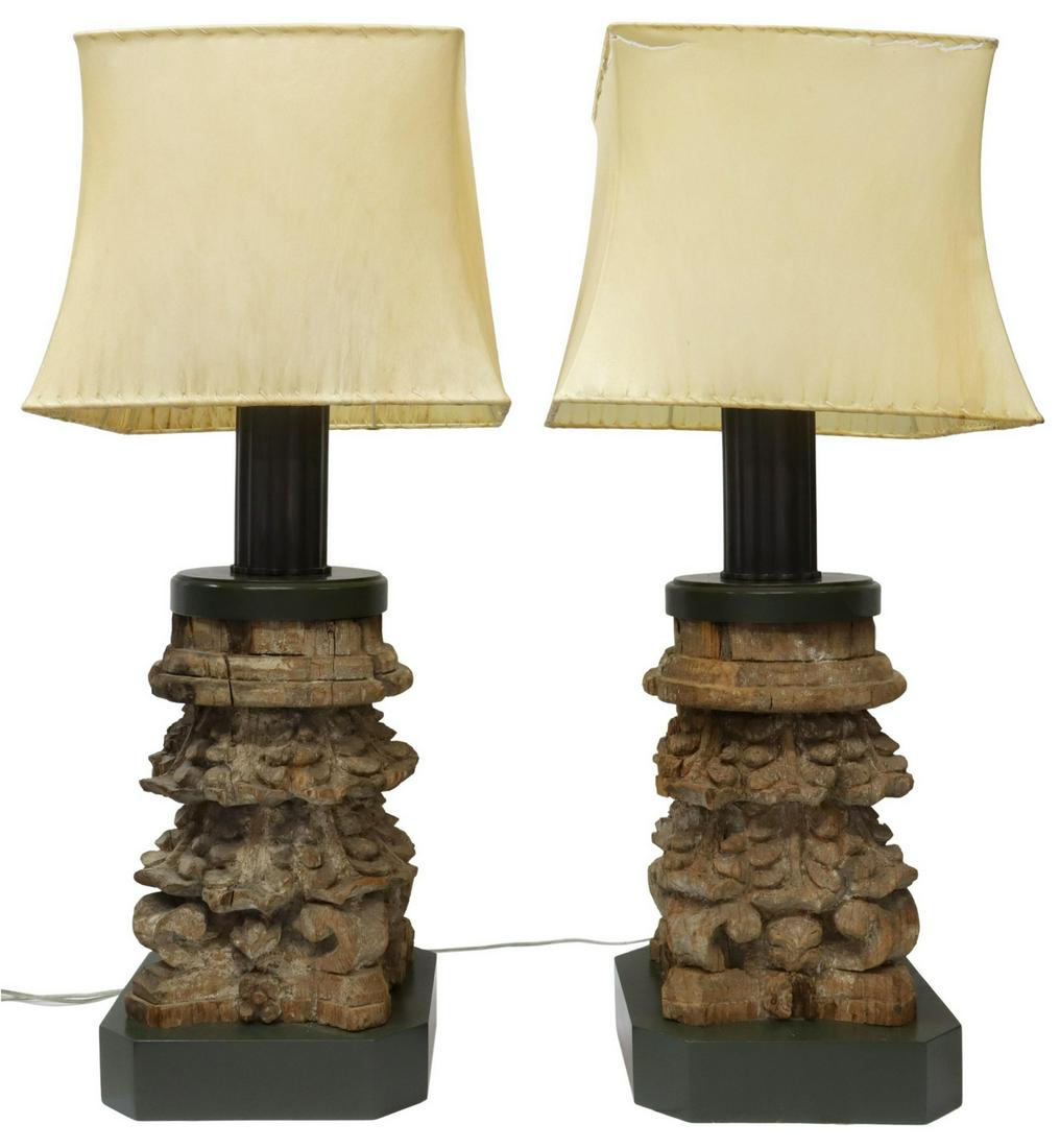 (2) LARGE CARVED CORINTHIAN CAPITAL TABLE LAMPS (1 of 4)