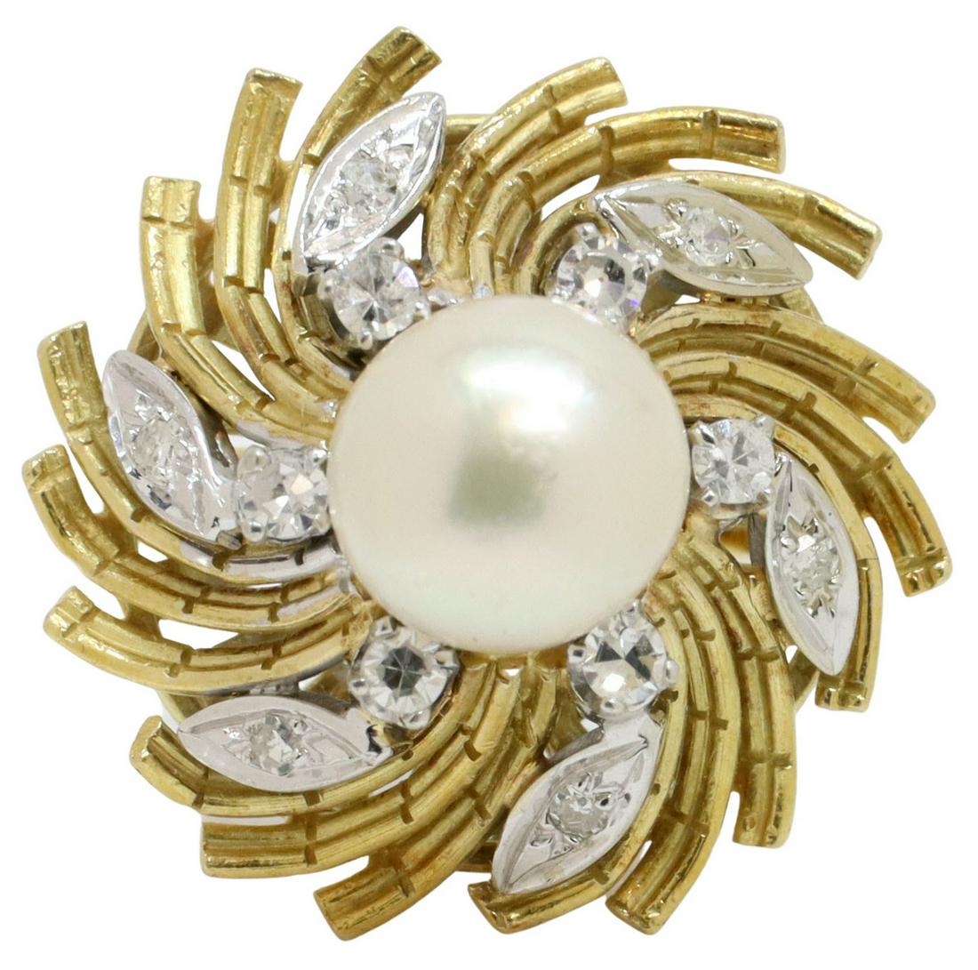 ESTATE 18KT GOLD PEARL & 0.24CTTW DIAMOND RING (1 of 6)