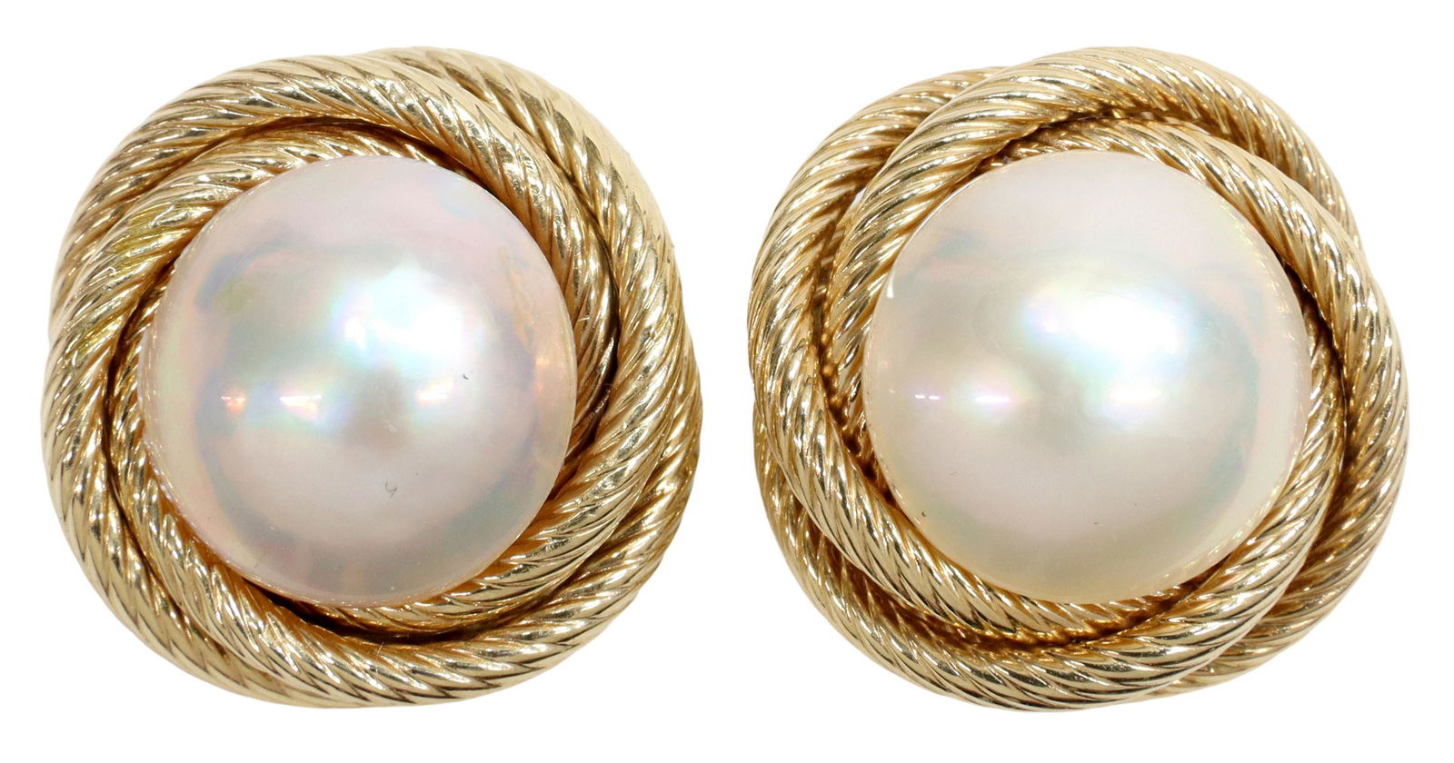 ESTATE 14KT GOLD MABE PEARL BUTTON EARRINGS (1 of 3)