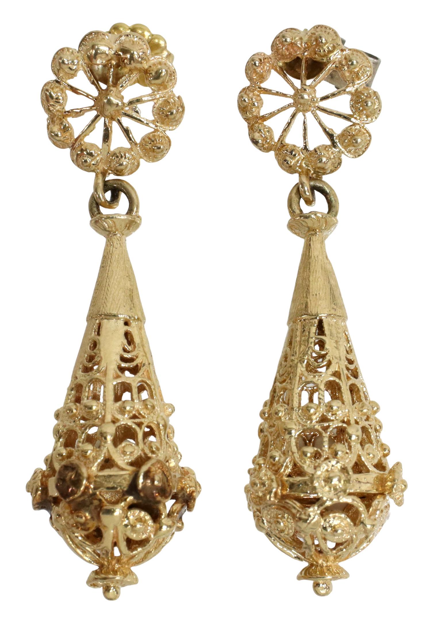 ESTATE 14KT YELLOW GOLD DANGLE STYLE EARRINGS (1 of 2)
