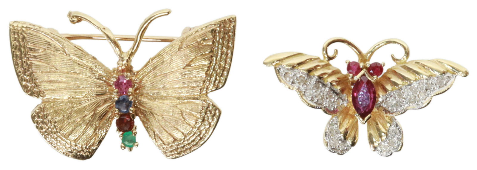 (2) ESTATE 14KT GOLD GEM-SET BUTTERFLY PINS (1 of 3)