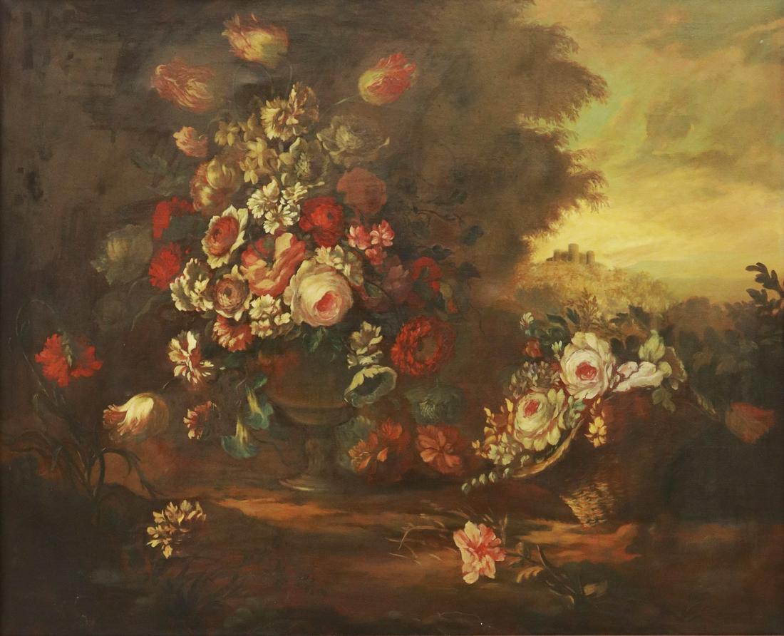 FLEMISH SCHOOL OIL ON CANVAS STILL LIFE WITH FLOWERS (1 of 3)