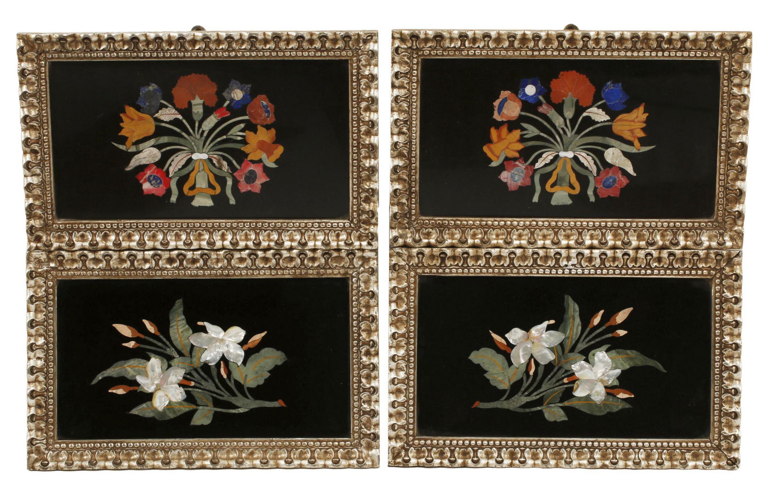4) FRAMED ITALIAN FLORAL SPRAY PIETRA DURA PLAQUES (1 of 9)