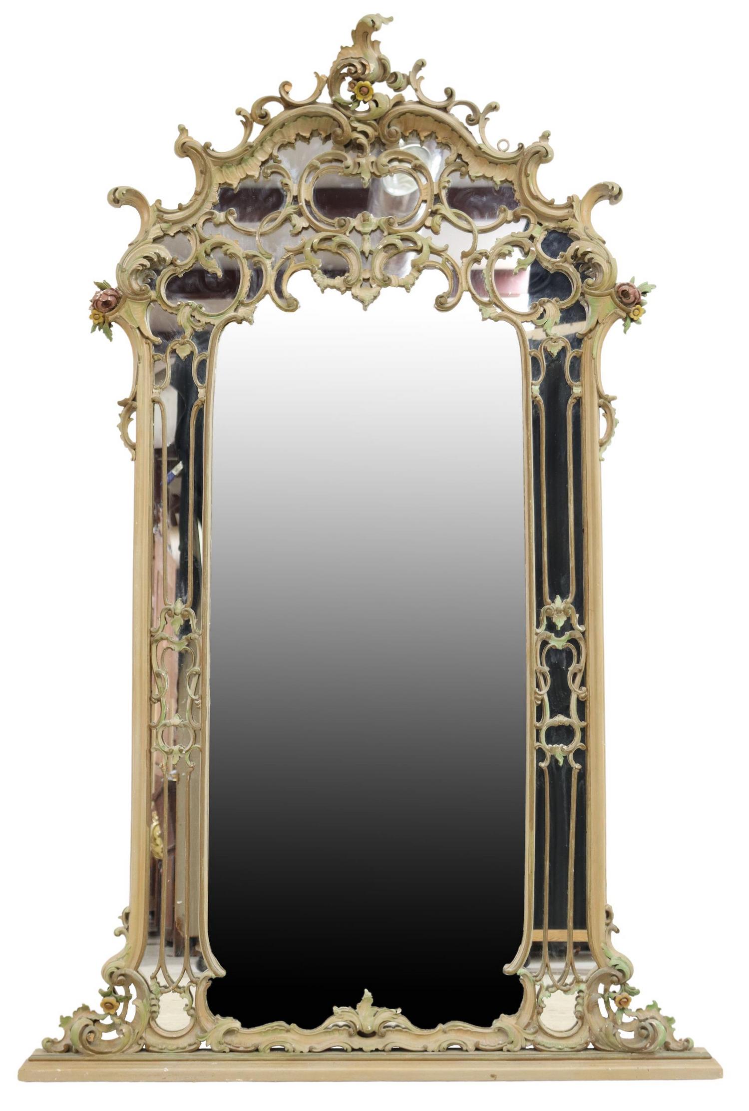 LOUIS XV STYLE PAINTED OVERMANTEL MIRROR 75" X 49" (1 of 3)