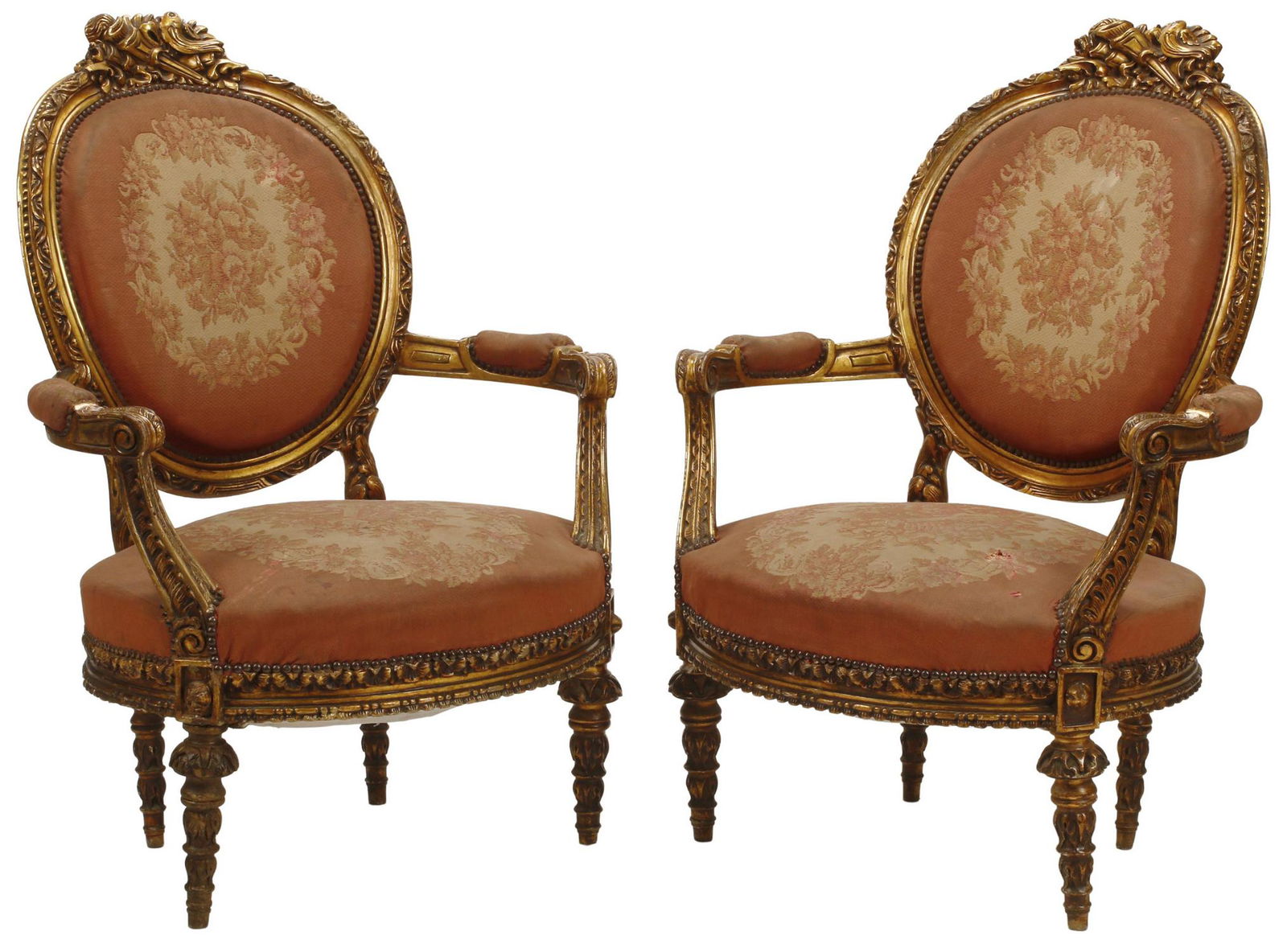 (2) LOUIS XVI STYLE GILTWOOD OVAL-BACK FAUTEUILS (1 of 4)