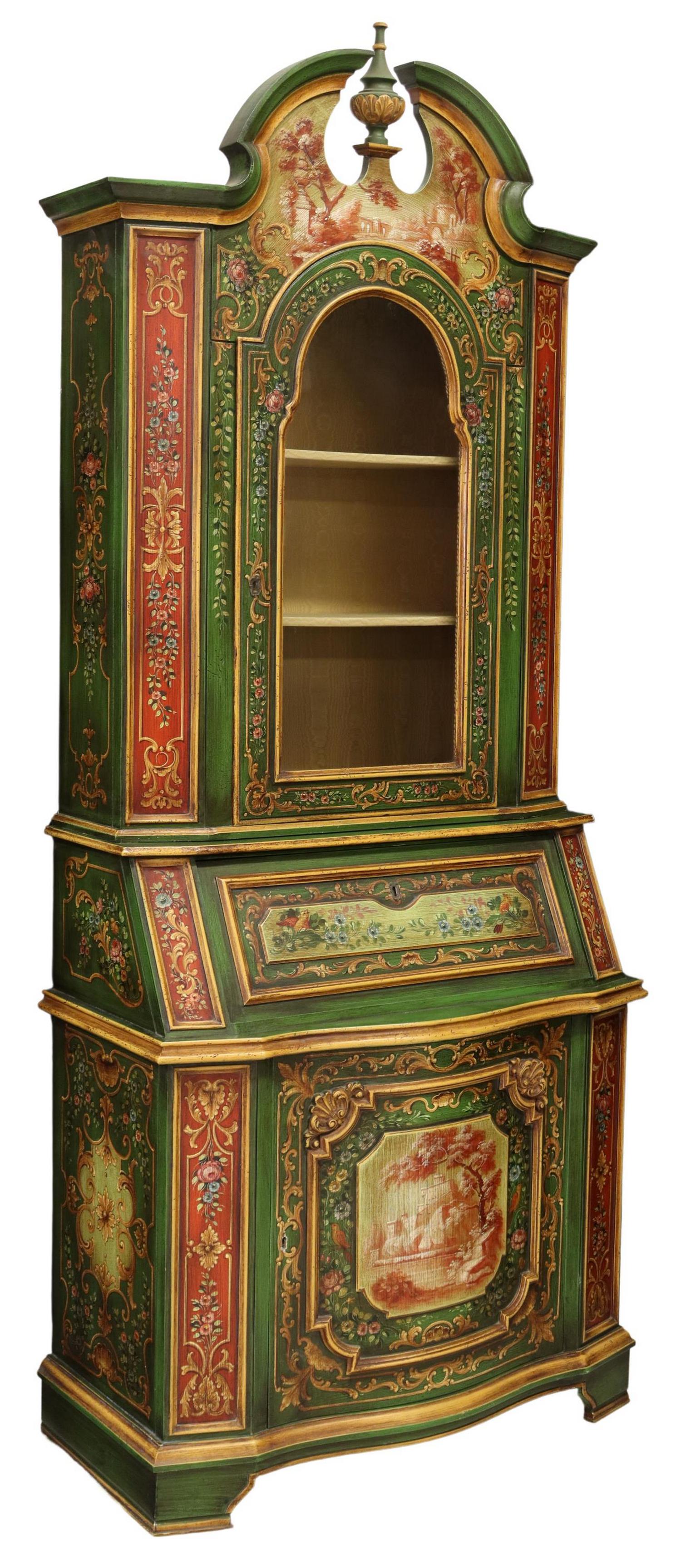 VENETIAN PAINT DECORATED SECRETARY BOOKCASE (1 of 8)