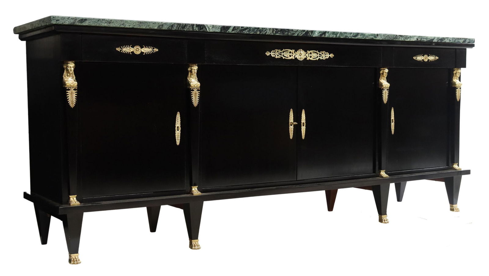 FRENCH EMPIRE STYLE MARBLE-TOP EBONIZED SIDEBOARD (1 of 7)