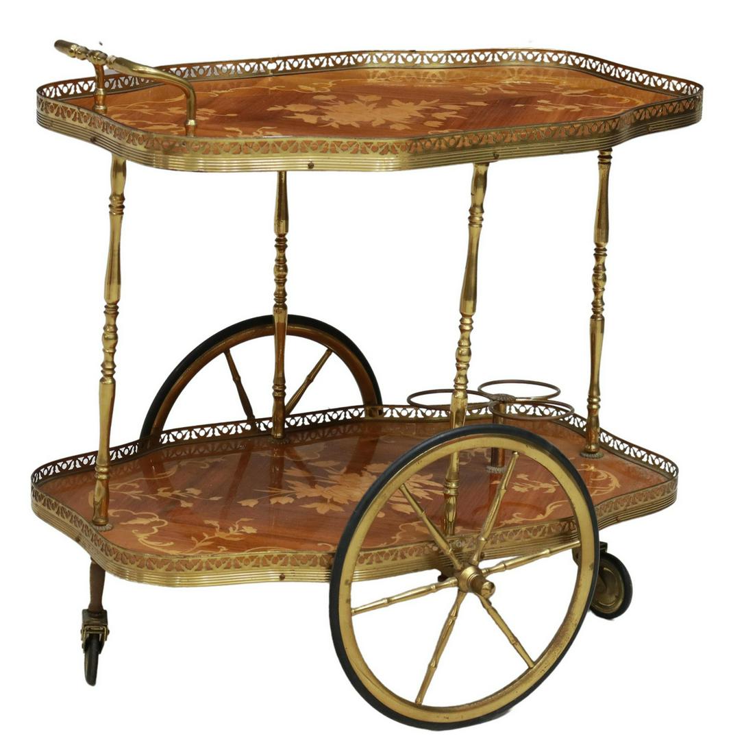ITALIAN MARQUETRY & BRASS SERVICE TROLLEY BAR CART (1 of 4)