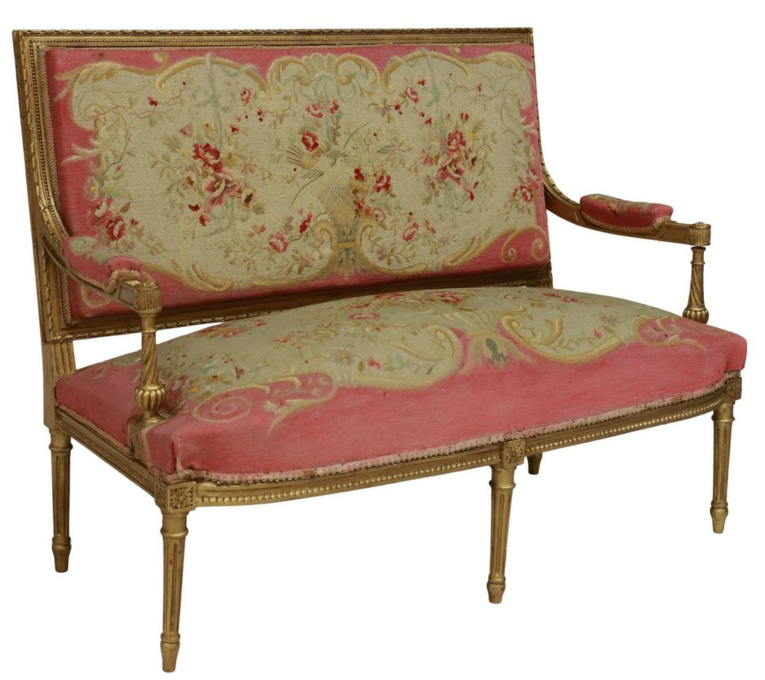 FRENCH LOUIS XVI STYLE GILTWOOD SALON SOFA (1 of 3)