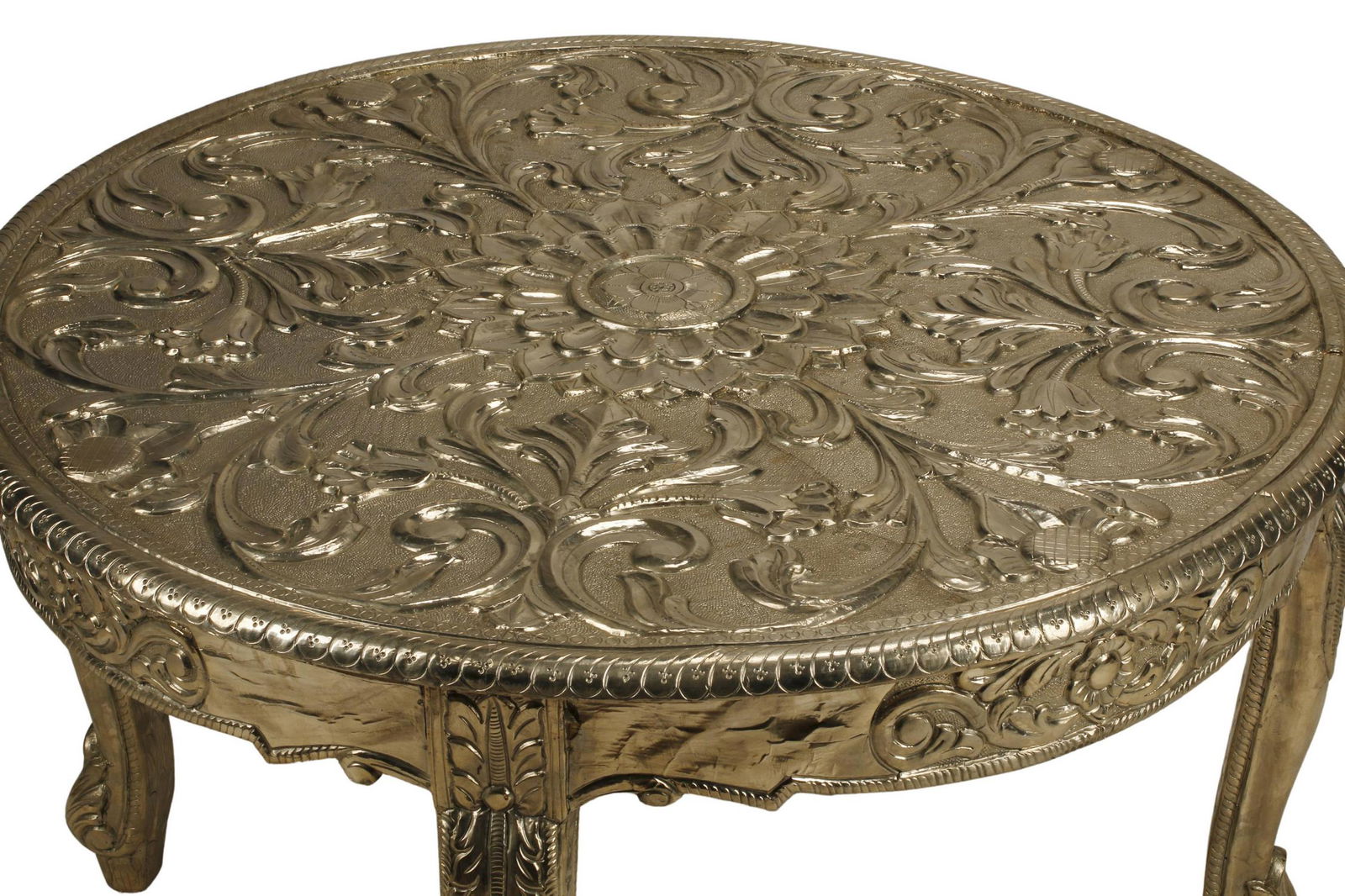 SILVERED REPOUSSE COFFEE TABLE, 36"DIAM (1 of 4)