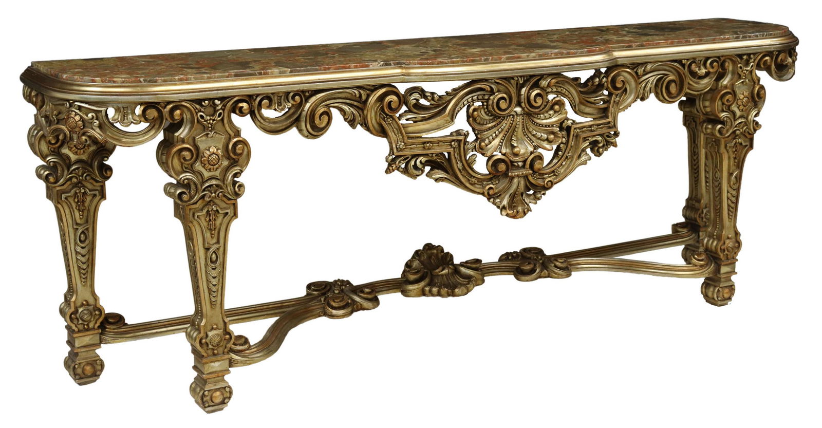 ITALIAN MARBLE-TOP GILTWOOD CONSOLE TABLE, 98.5"L (1 of 4)