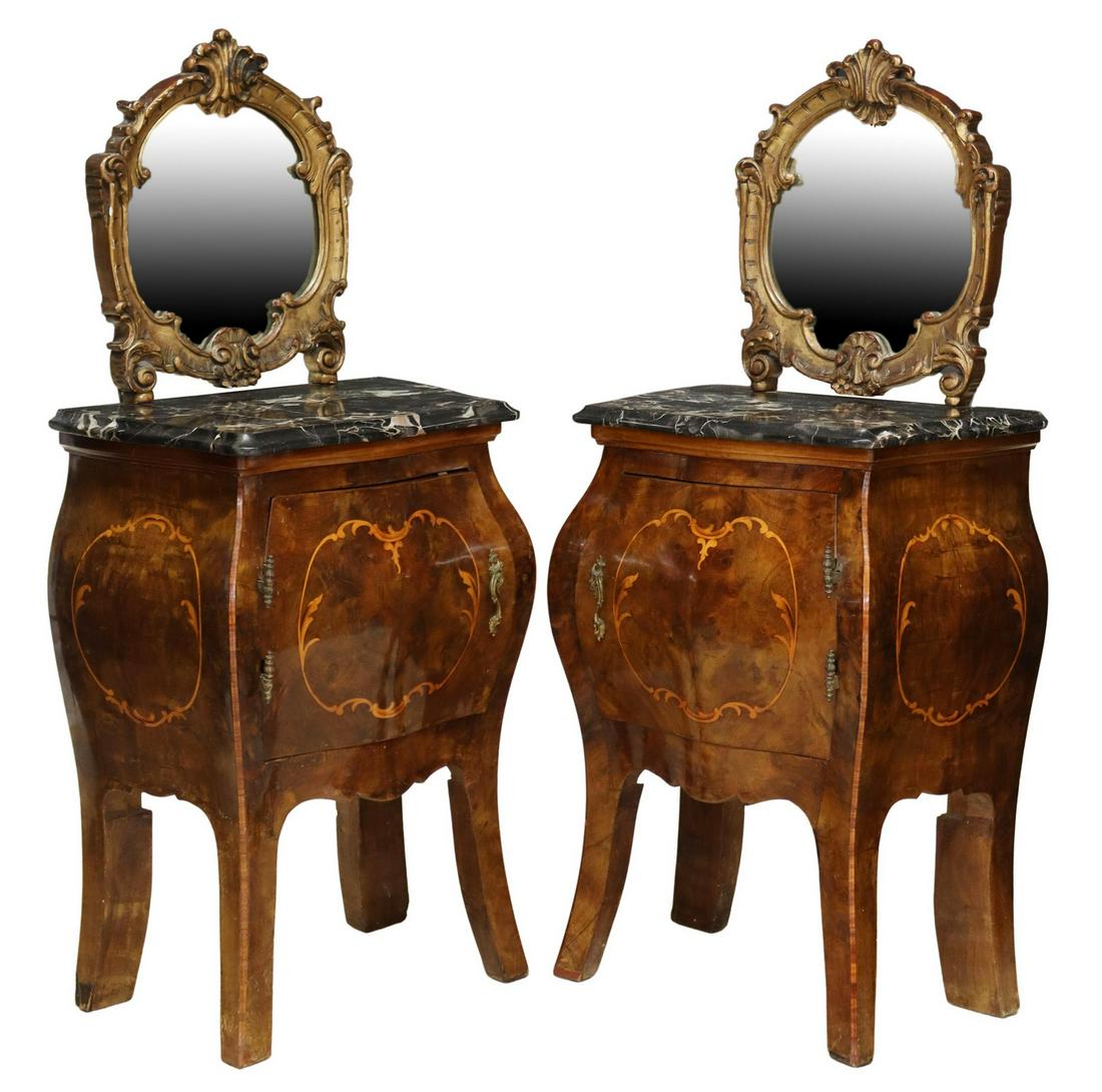 (2) ITALIAN LOUIS XV STYLE MIRRORED NIGHTSTANDS (1 of 6)