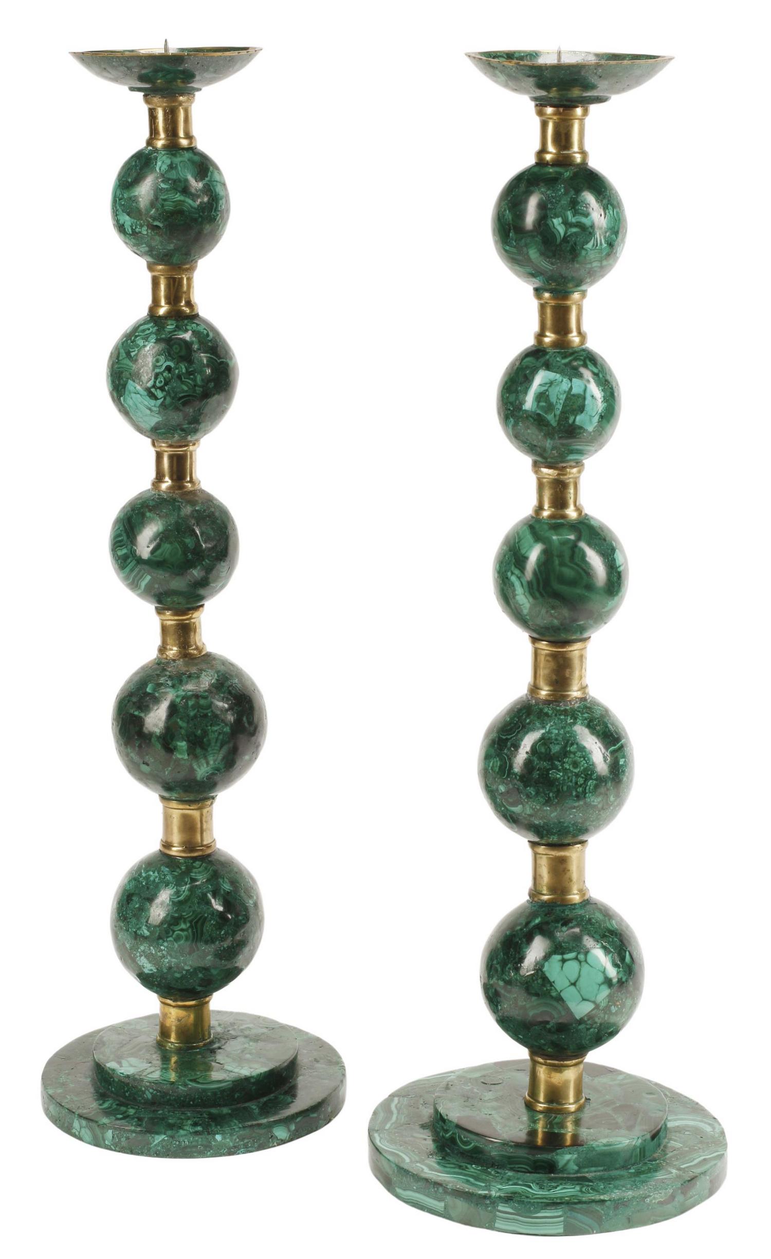 2) MODERNE RUSSIAN MALACHITE & BRONZE CANDLESTICKS (1 of 9)