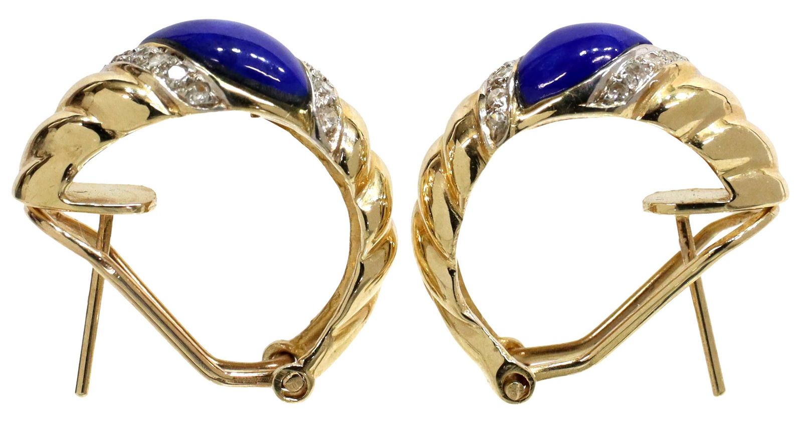 ESTATE 14KT GOLD LAPIS & 0.35CTTW DIAMOND EARRINGS (1 of 4)