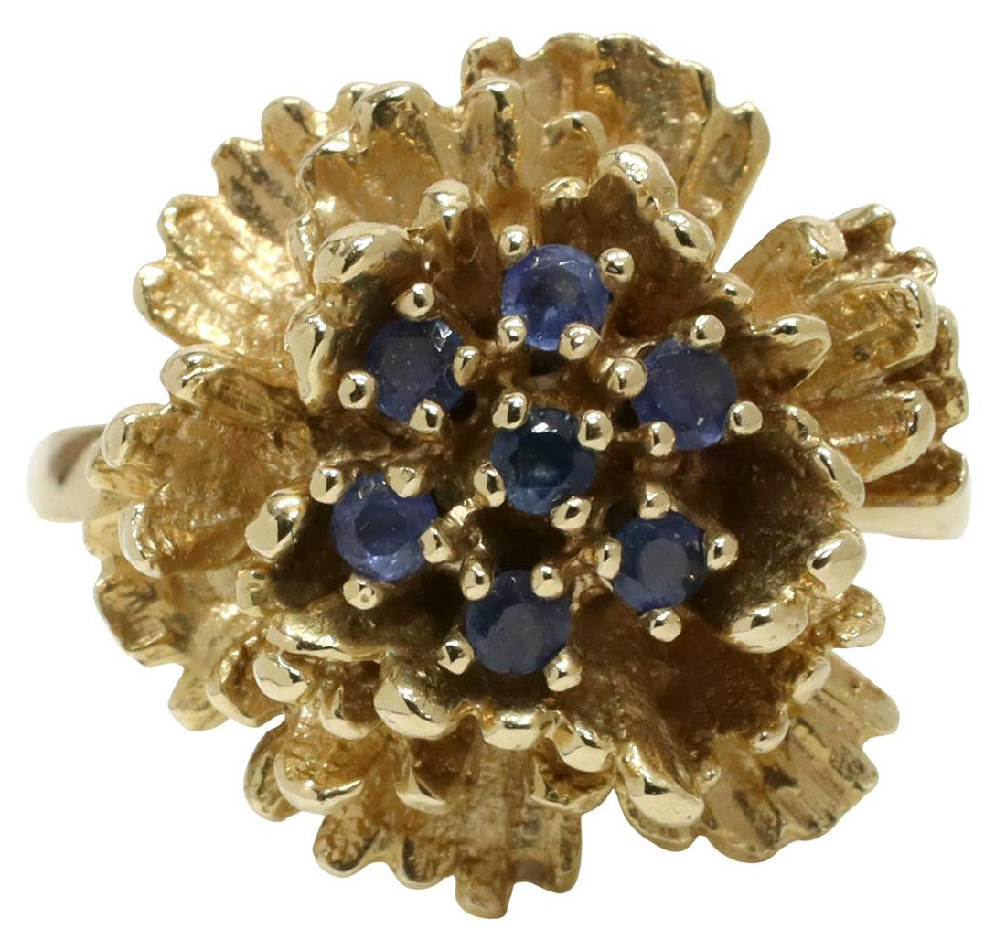 ESTATE 14KT GOLD 0.16CTTW SAPPHIRE FLORIFORM RING (1 of 5)