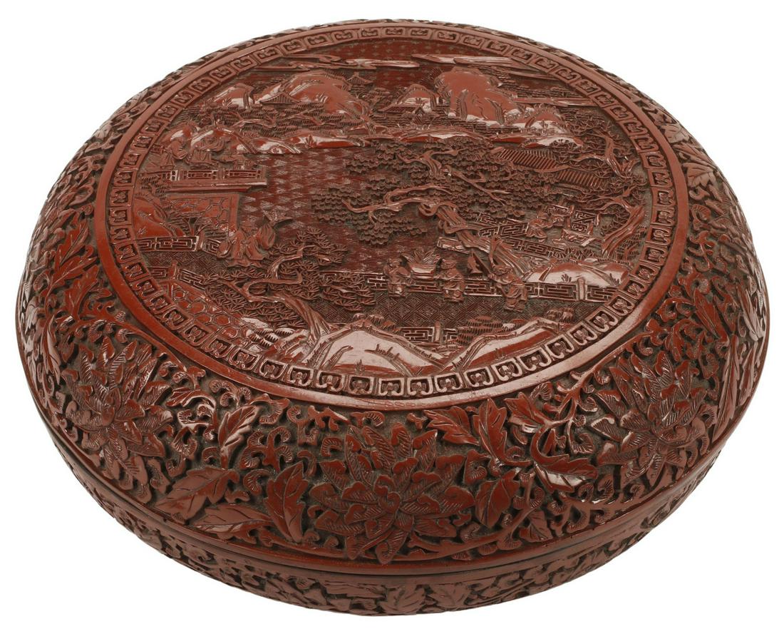 CHINESE CINNABAR CIRCULAR BOX, 12"DIAM (1 of 4)