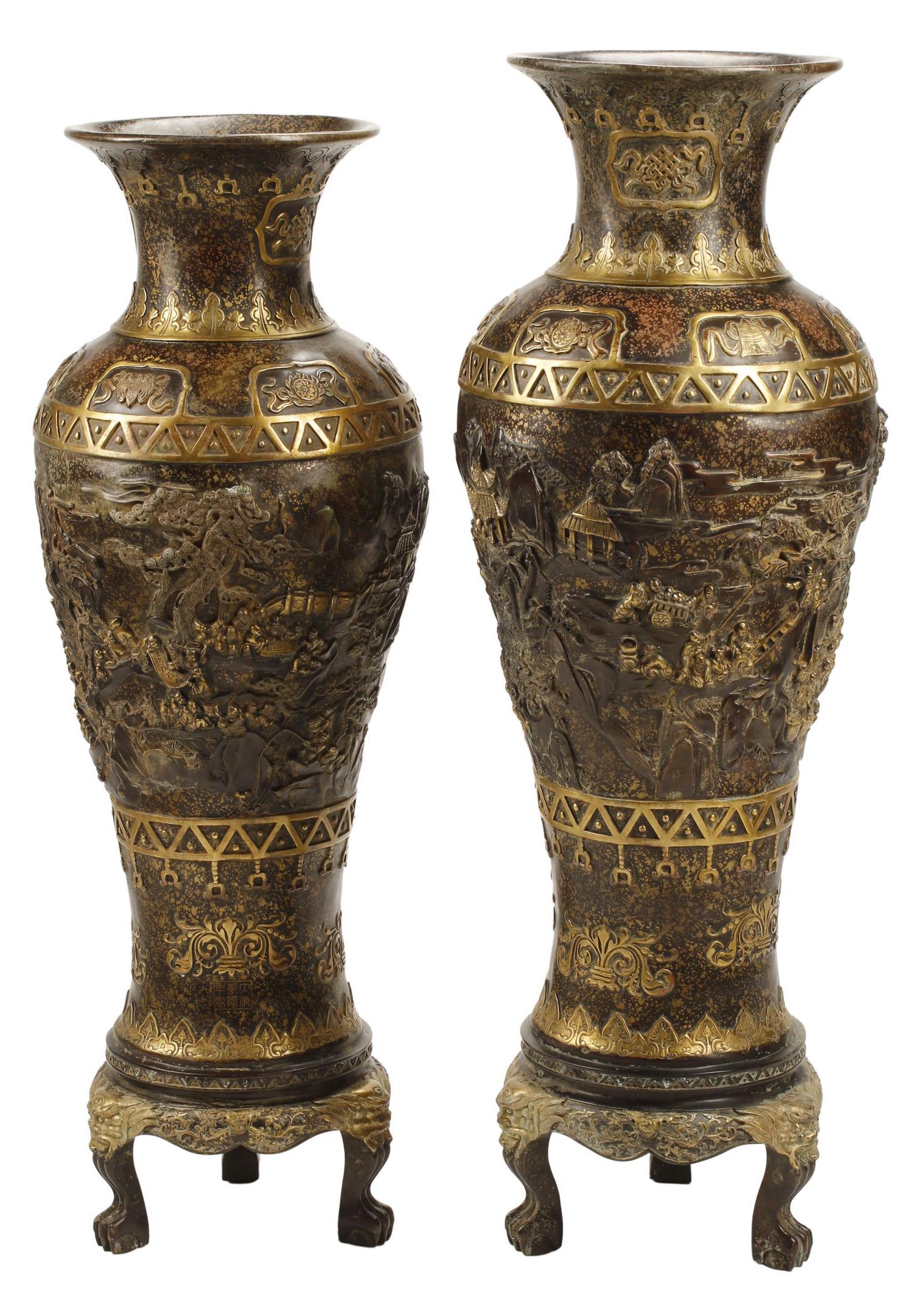 (2) CHINESE BRONZE & MIXED METAL FLOOR VASES (1 of 4)