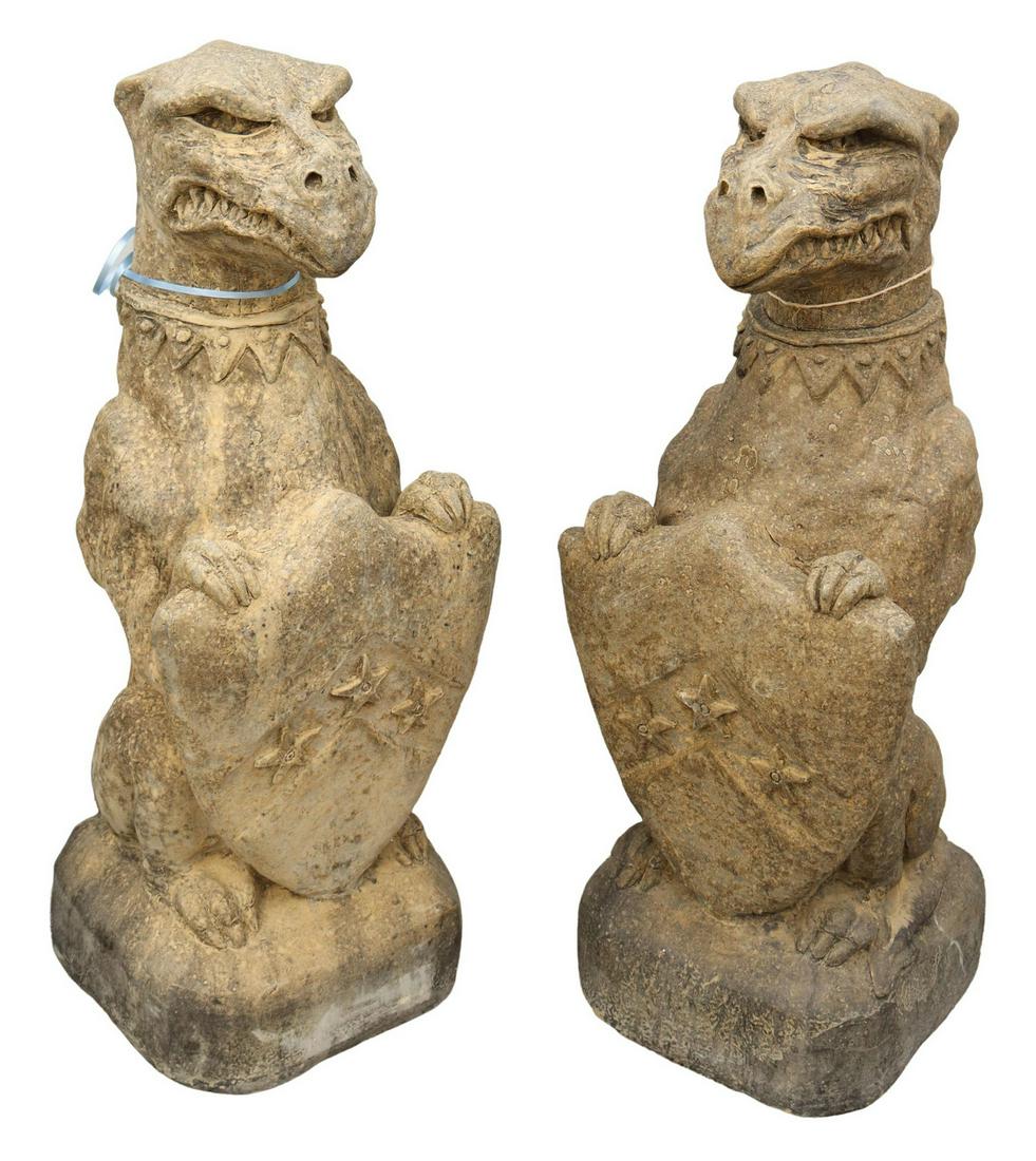 (2) CAST STONE GARDEN FIGURES, NASHER GRIFFINS (1 of 3)