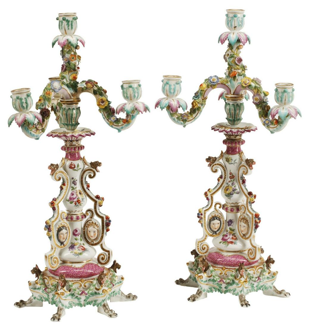 (2) GERMAN MEISSEN PORCELAIN FOUR-LIGHT CANDELABRA (1 of 5)