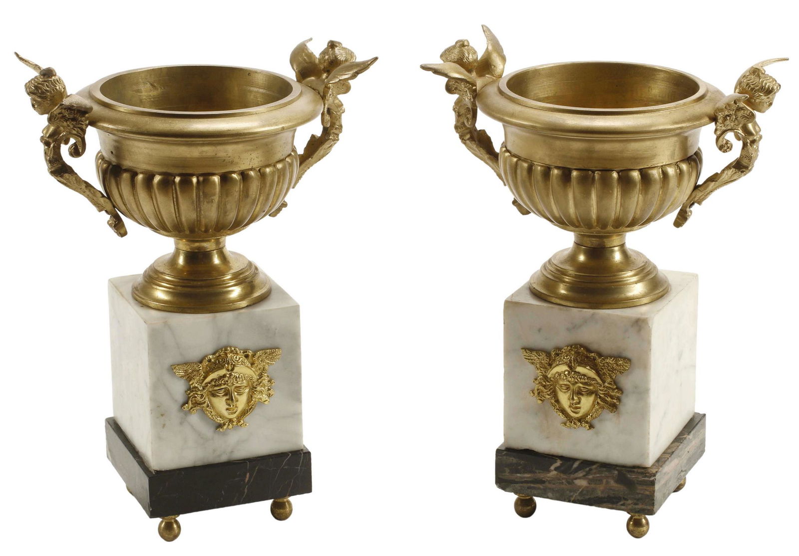 (2) FRENCH BRONZE DORE URNS ON MARBLE BASE (1 of 4)