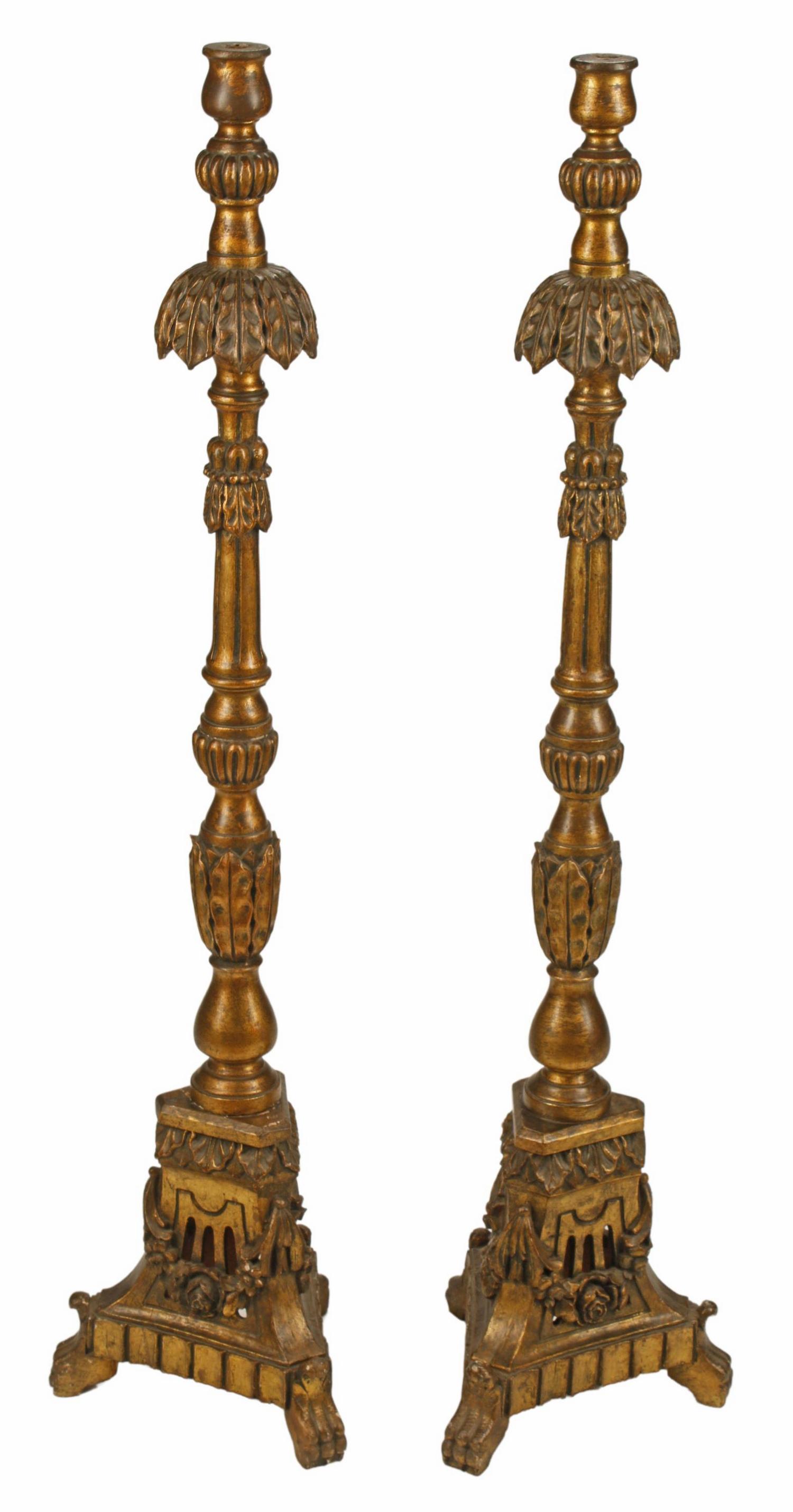 (2) ITALIAN CARVED GILTWOOD FLOOR CANDLESTICKS (1 of 4)