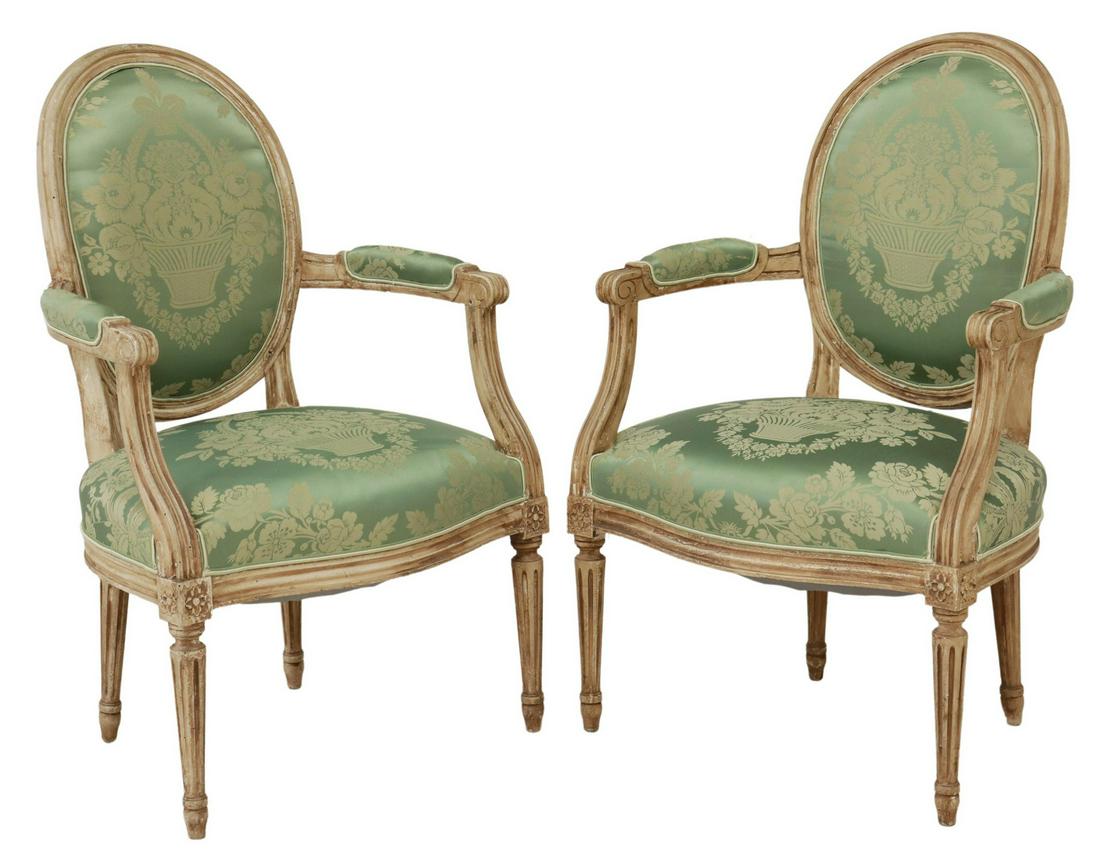 (2) FRENCH LOUIS XVI STYLE OVAL-BACK FAUTEUILS (1 of 3)