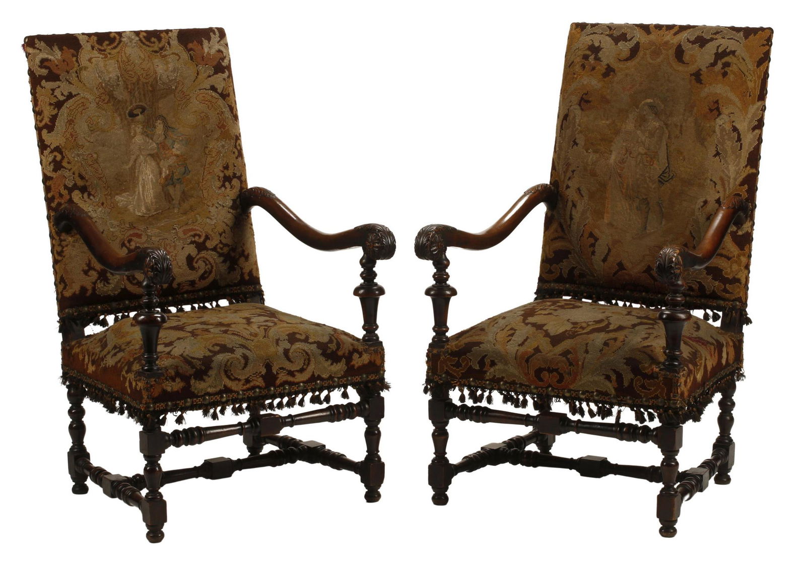 2) LOUIS XIII STYLE TAPESTRY UPHOLSTERED FAUTEUILS (1 of 5)