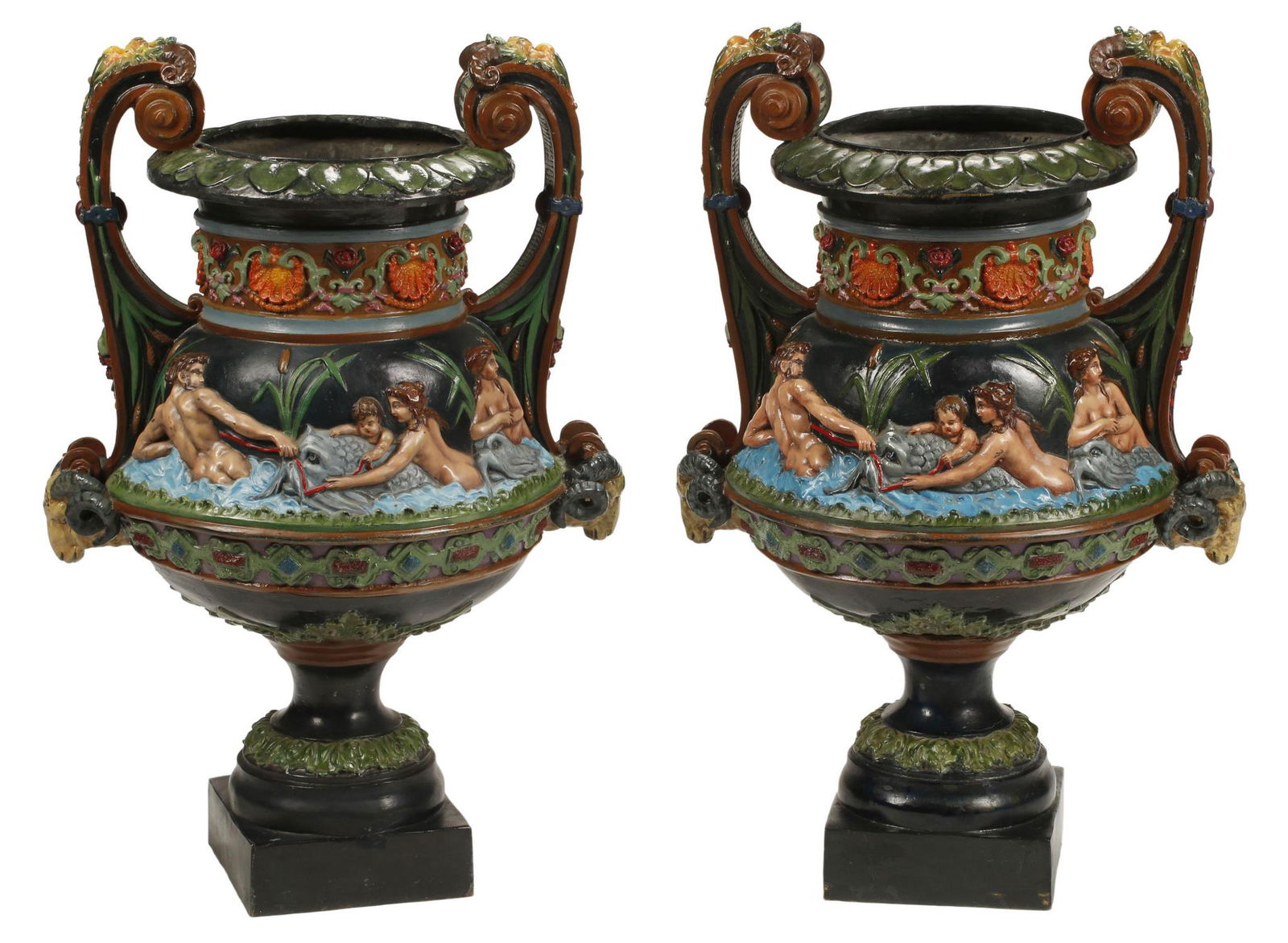 (2) NEOCLASSICAL STYLE COLD-PAINTED BRONZE URNS (1 of 5)