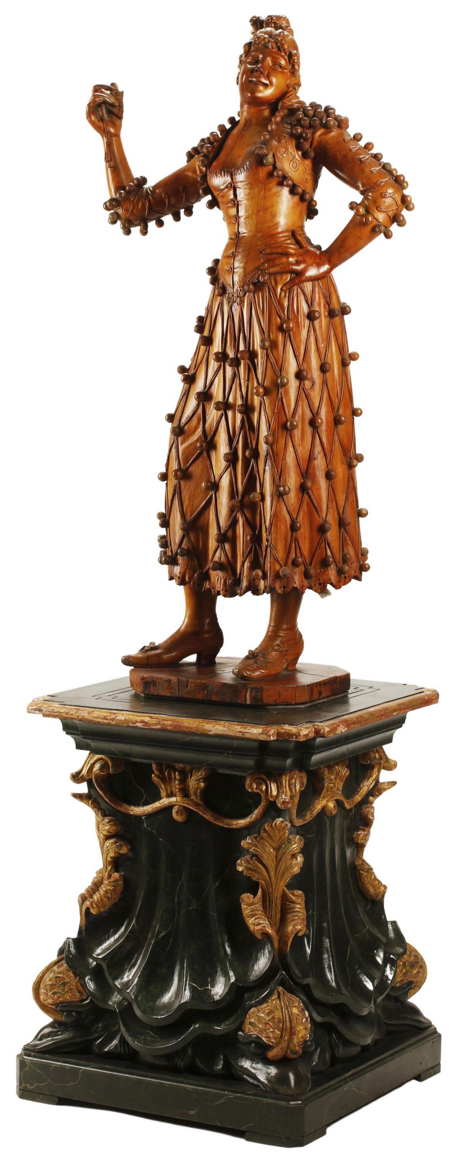 AUSTRIAN CARVED WOOD DANCER ON GILT PEDESTAL, 79"H (1 of 6)