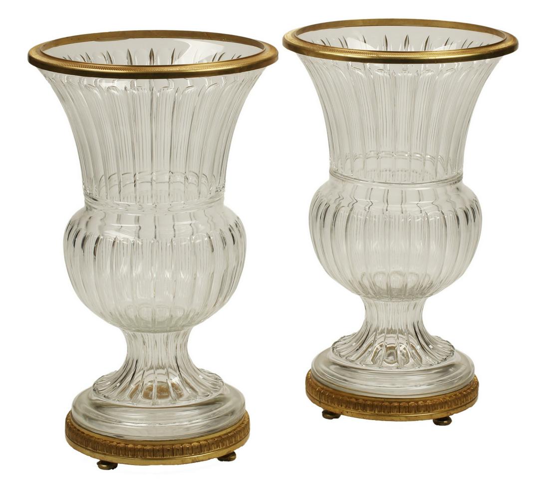 (2) MONUMENTAL BACCARAT STYLE CRYSTAL URNS, 30.5"H (1 of 5)
