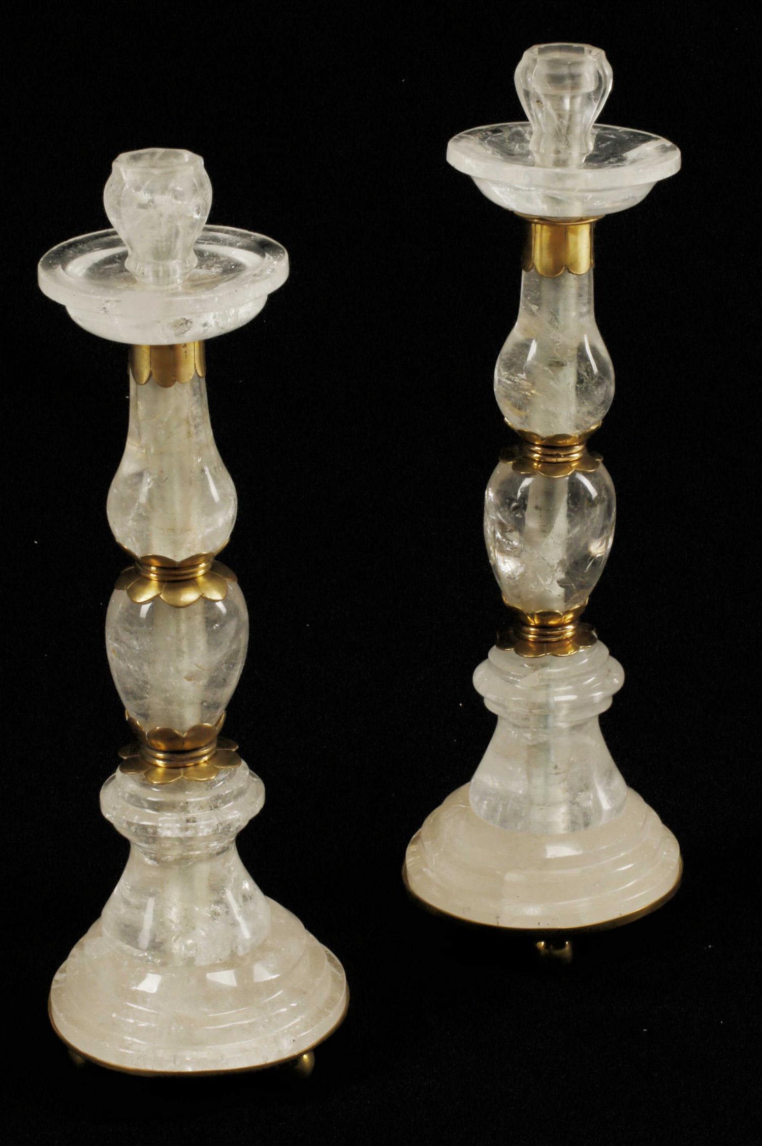 (2) METAL-MOUNTED ROCK CRYSTAL CANDLESTICKS (1 of 4)