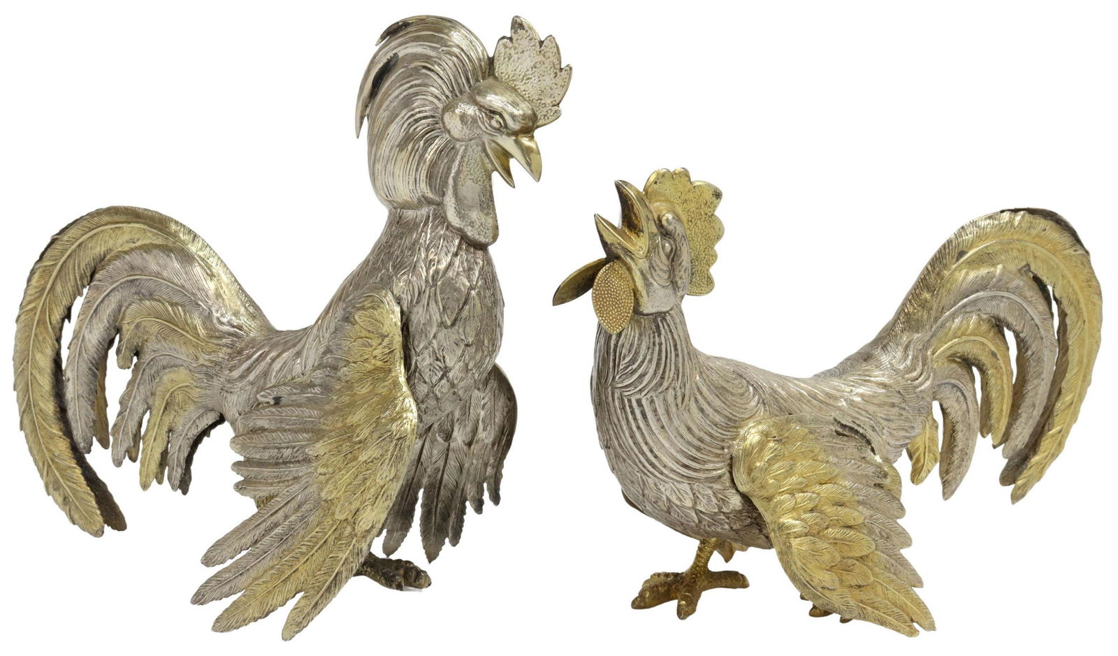 (2) SPANISH GILT 915 SILVER FIGHTING ROOSTERS (1 of 5)