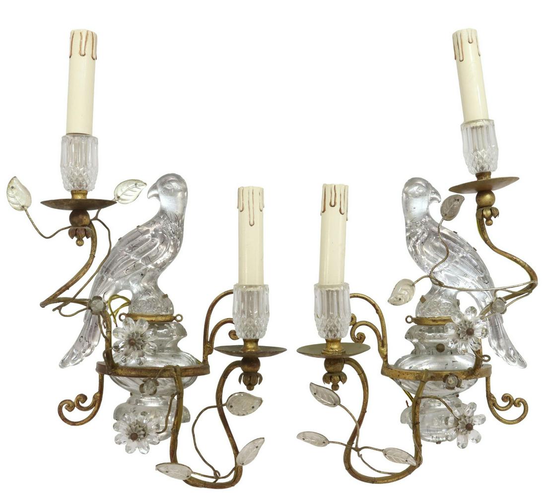 (2) MAISON BAGUES (ATTR) CRYSTAL PERROQUET SCONCES (1 of 2)