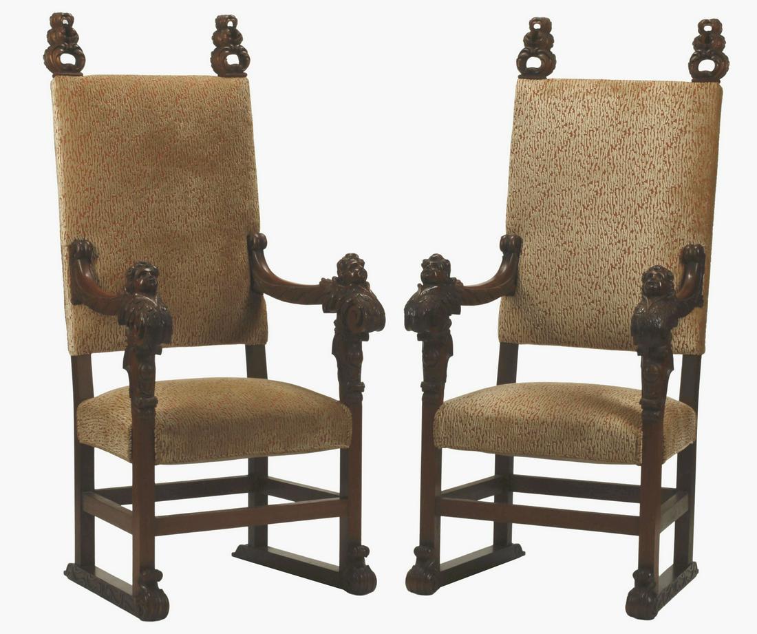 (2) SPANISH UPHOLSTERED FIGURAL THRONE CHAIRS (1 of 4)