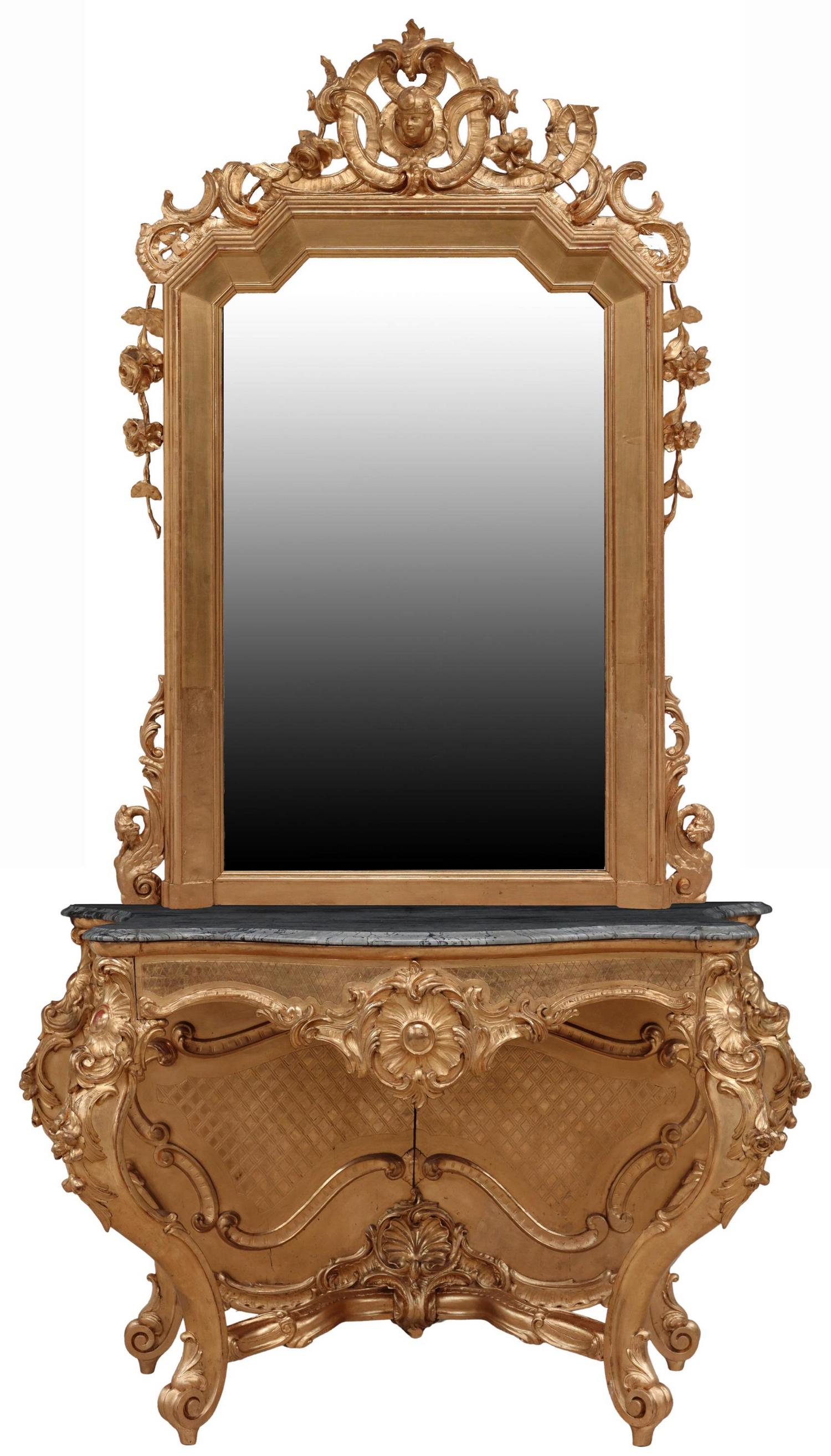 LOUIS XV STYLE MARBLE-TOP CONSOLE TABLE & MIRROR (1 of 8)