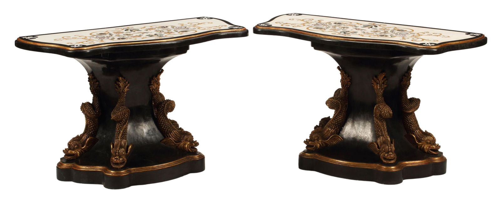 (2) ITALIAN SPECIMEN MARBLE TOP GILT CONSOLES (1 of 5)