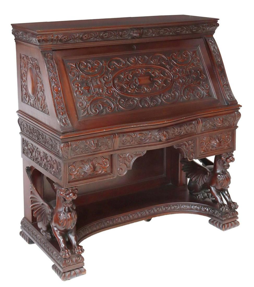 R.J. HORNER (ATTRIB) WINGED GRIFFINS MAHOGANY DESK (1 of 7)