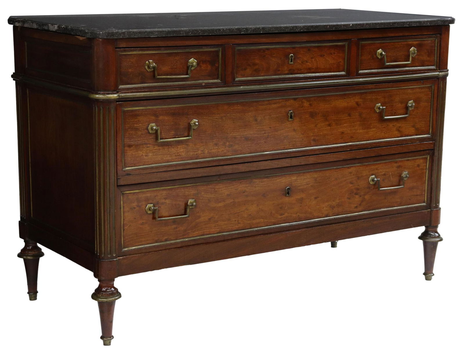 FRENCH LOUIS XVI STYLE MARBLE-TOP MAHOGANY COMMODE (1 of 5)