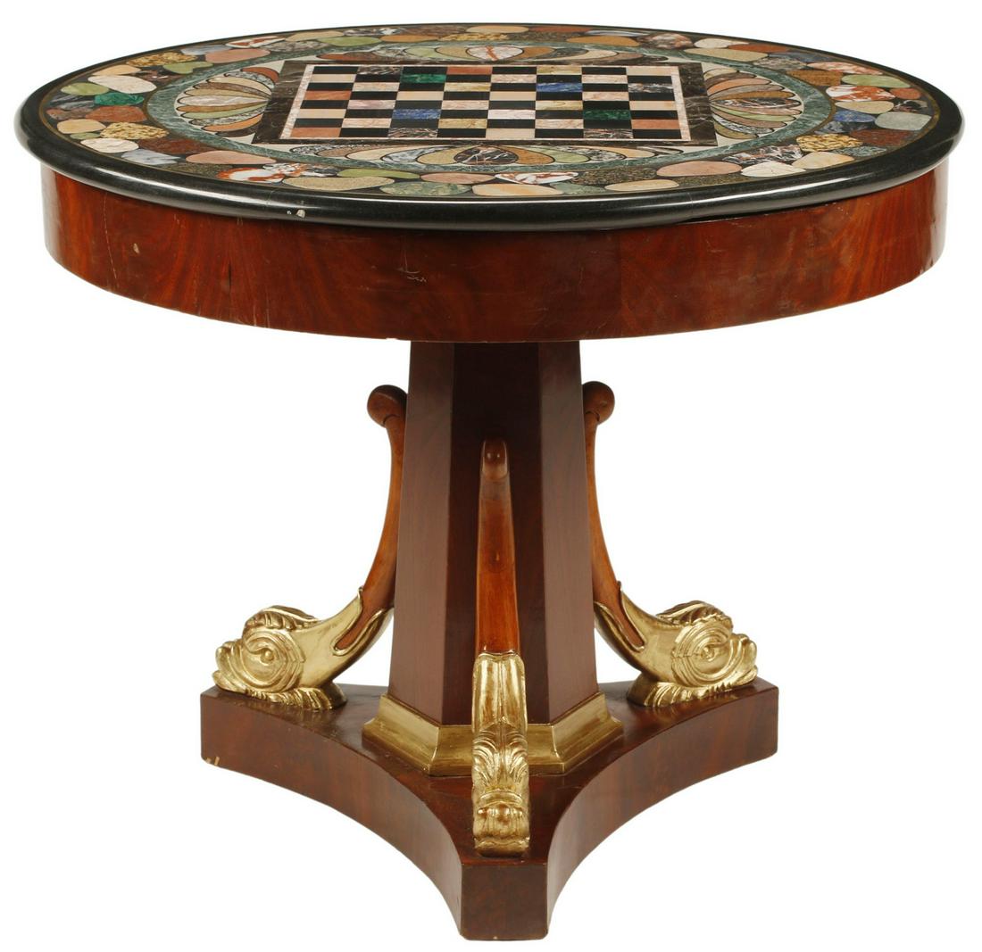 EMPIRE STYLE SPECIMEN MARBLE TOP GAMES TABLE (1 of 4)