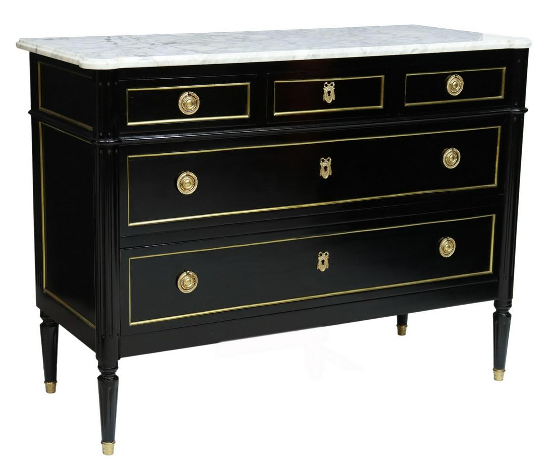 FRENCH LOUIS XVI STYLE MARBLE-TOP EBONIZED COMMODE (1 of 5)