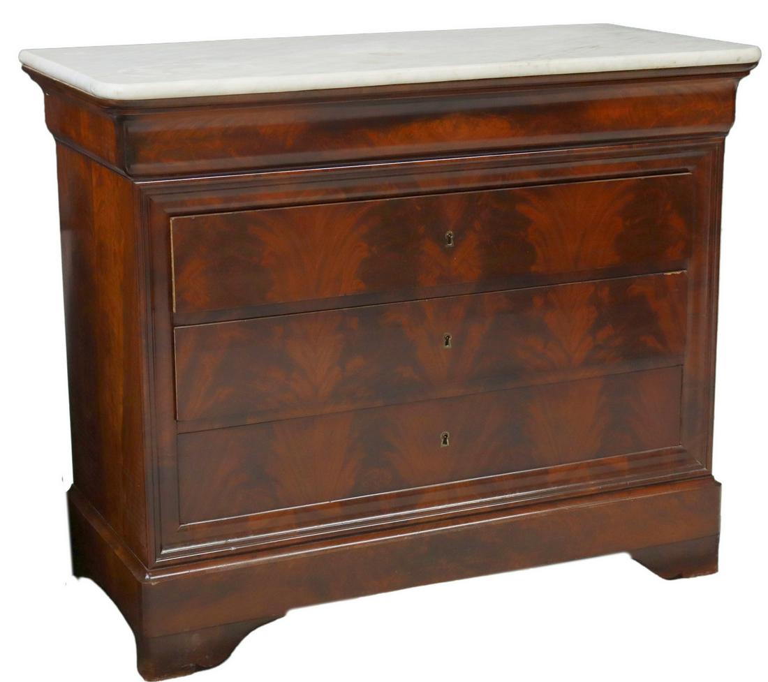 FRENCH LOUIS PHILIPPE MARBLE-TOP MAHOGANY COMMODE (1 of 5)