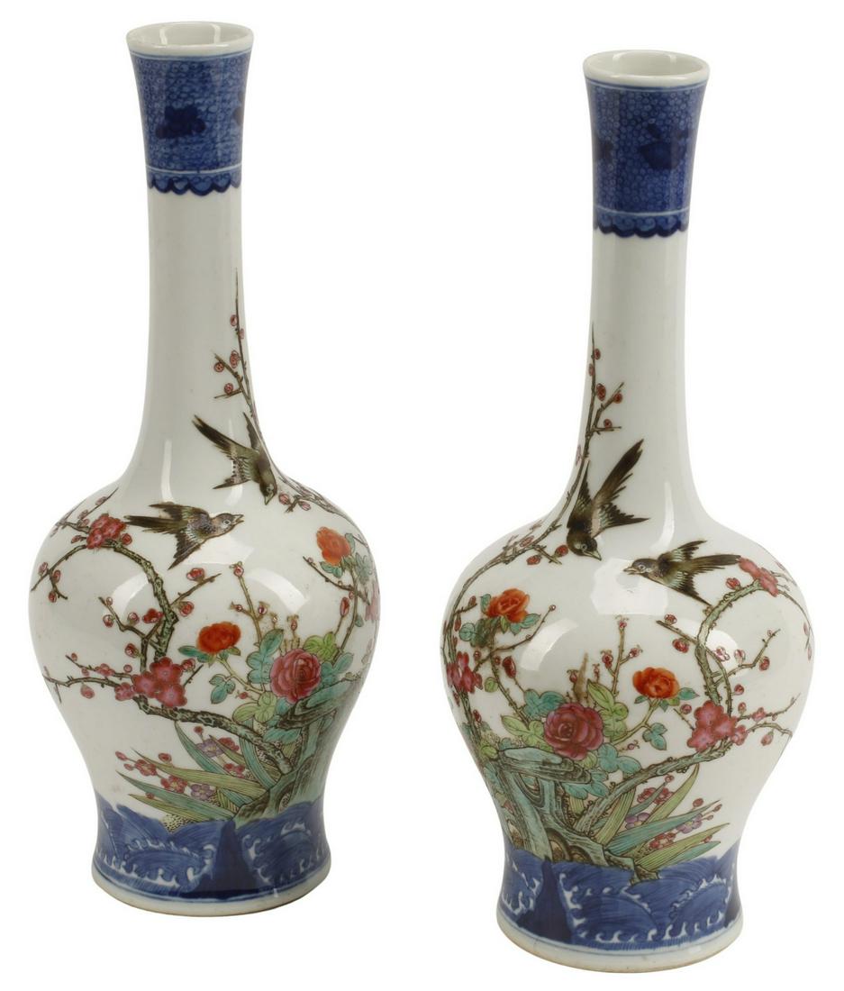 (2) CHINESE POLYCHROME PORCELAIN GOOSENECK VASES (1 of 4)