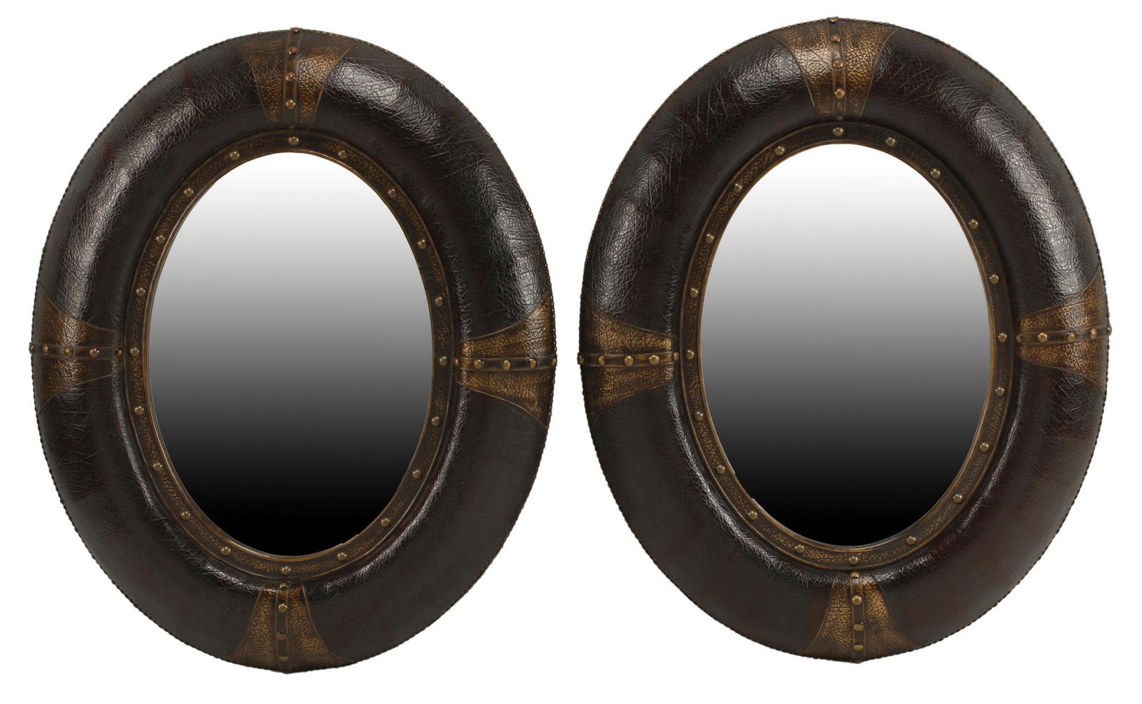 2) LARGE PORTUGUESE STYLE EMBOSSED LEATHER MIRRORS (1 of 5)