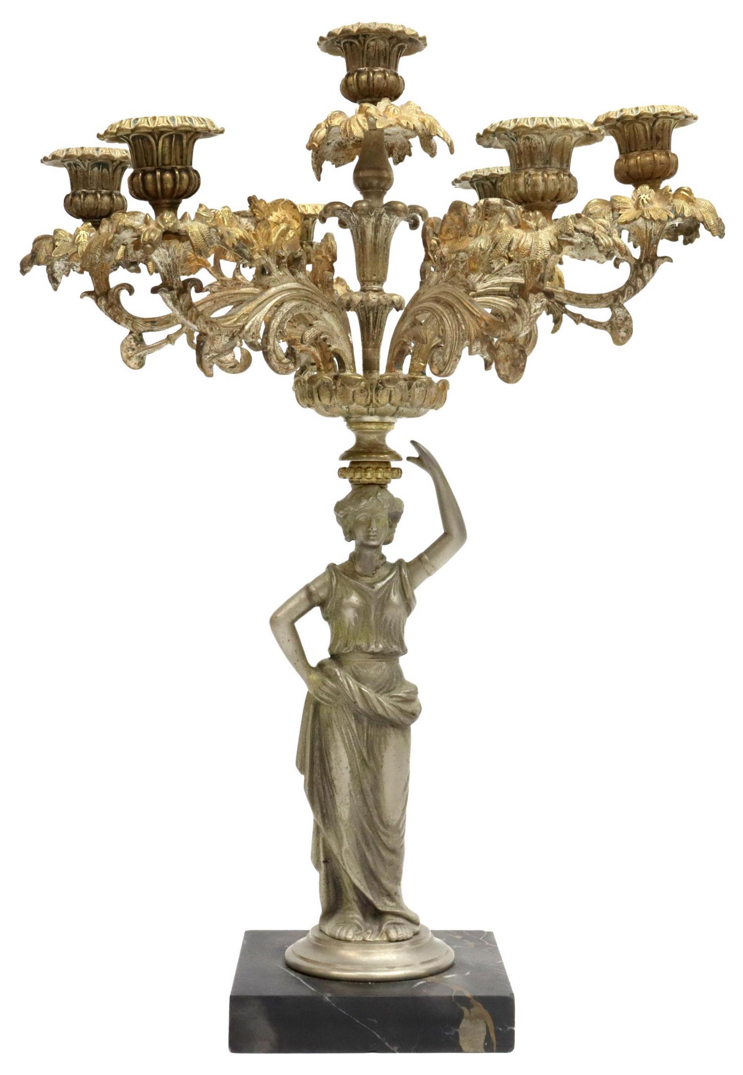 NEOCLASSICAL GILT METAL FIGURAL CANDELABRUM (1 of 4)